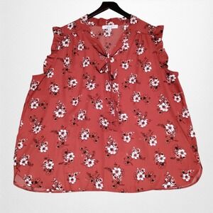 Sweet Rain Plus Size 3X Floral Tied V-Neck Short Ruffle Sleeve Pullover Top